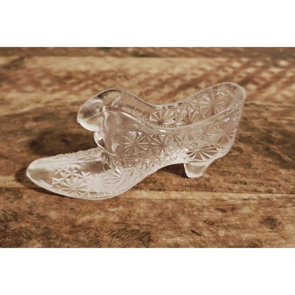 Vintage Fenton Cat Head Daisy & Button Clear Glass Victorian Shoe Slipper